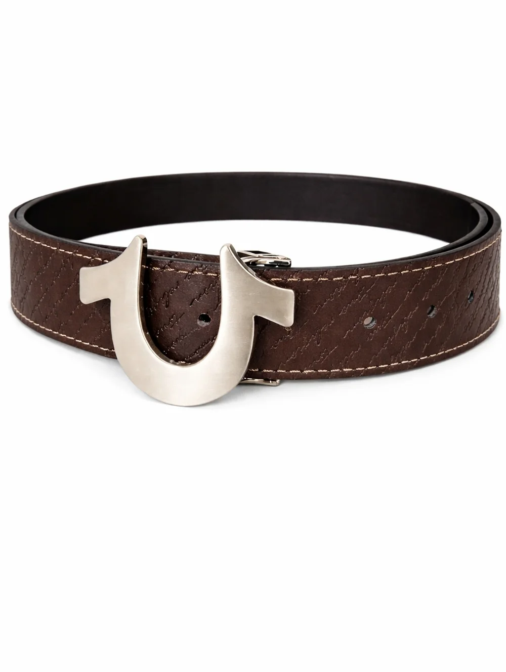 TRUE RELIGION Reversible BELT Silver Horseshoe Buckle Brown Black Leather XL